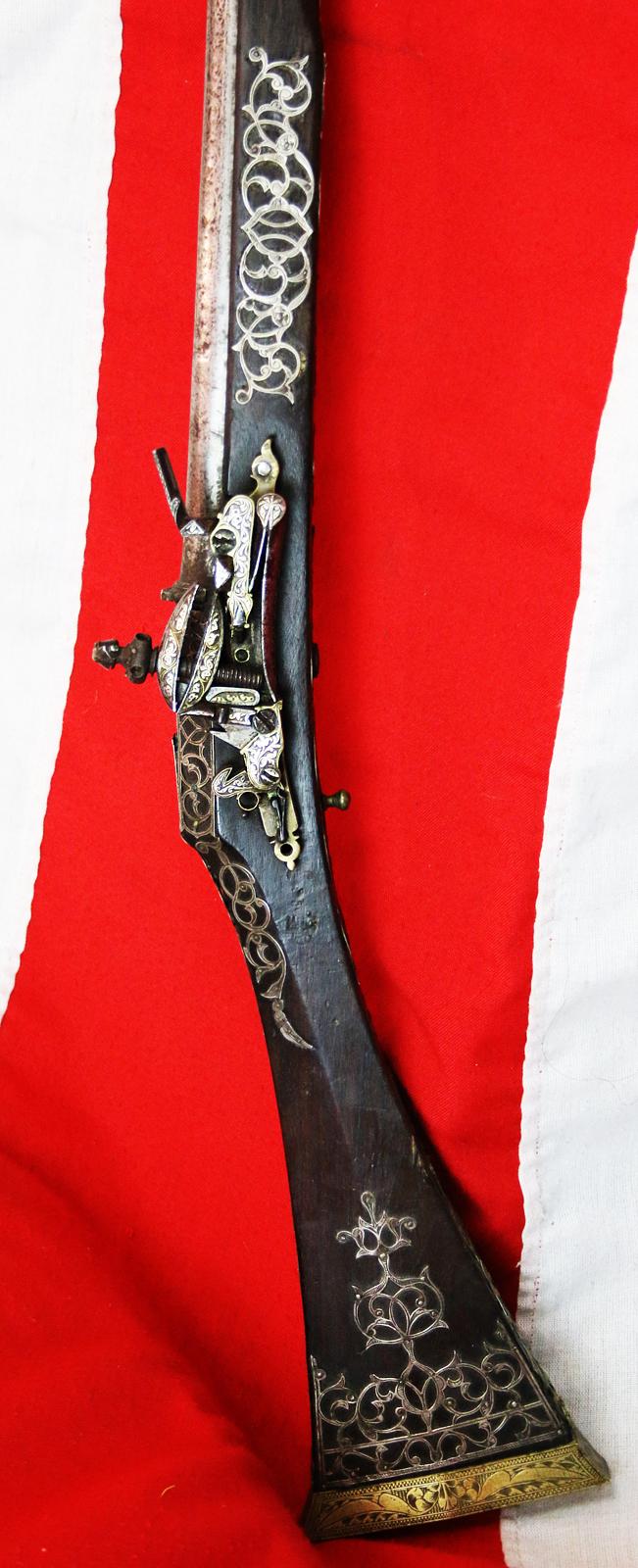 A Truly Exceptional, Original, Highest Grade Napoleonic Wars Period Antique Museum Piece Miquelet, A Magnificent Example Likely Made For Ali Pasha. An All Silver Mounted Miquelet Long Gun, Another Was Presented to President Thomas Jefferson in 1805