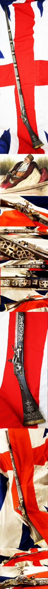A Truly Exceptional, Original, Highest Grade Napoleonic Wars Period Antique Museum Piece Miquelet, A Magnificent Example Likely Made For Ali Pasha. An All Silver Mounted Miquelet Long Gun, Another Was Presented to President Thomas Jefferson in 1805