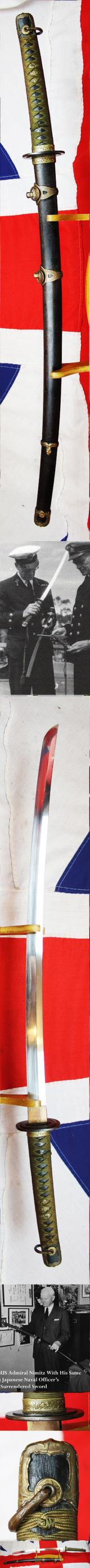 Original Kai Gunto Japanese WW2 Naval Officer's Sword All The Traditional Fittings, Including The Signed Blade, by 伊奈波 兼吉 Inaba Kaneyoshi, A Kaigun Jumei Tosho Smith 海軍受命刀匠 . All Its Superior Grade Fittings Are In Great Condition A Most Desirable Maker