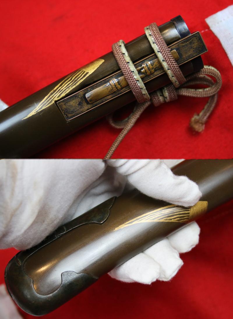 A Beautiful & Most Charming Aikuchi Tanto. Japanese Civil Wars Period Early, Koto Blade, Circa Late 14th Century, Delightful Takebori Matched Koshirae On The Theme of Japanese Plum {Ume} Blossom & Bamboo {Sho-Chiku-Bai}