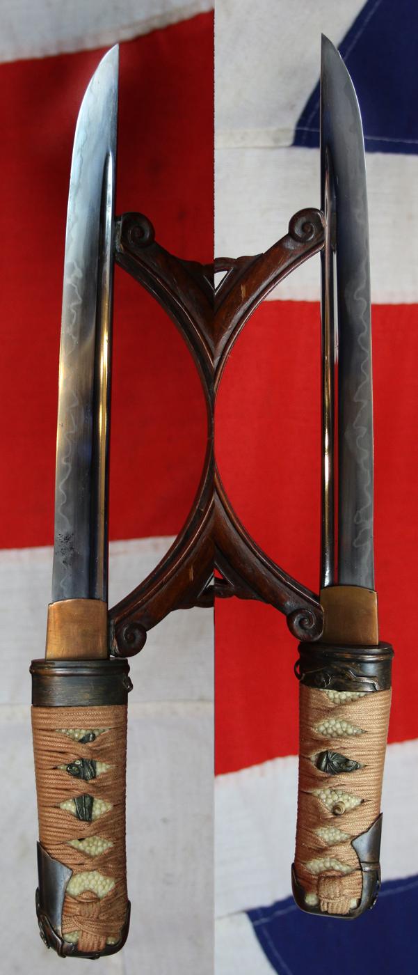 A Beautiful & Most Charming Aikuchi Tanto. Japanese Civil Wars Period Early, Koto Blade, Circa Late 14th Century, Delightful Takebori Matched Koshirae On The Theme of Japanese Plum {Ume} Blossom & Bamboo {Sho-Chiku-Bai}
