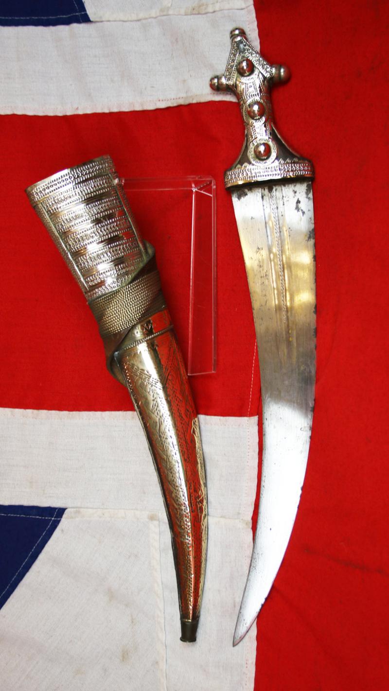 A Fine and Long, Saudi Arabian, Silver & Copper Alloy Dharia Jambiya 19th Century