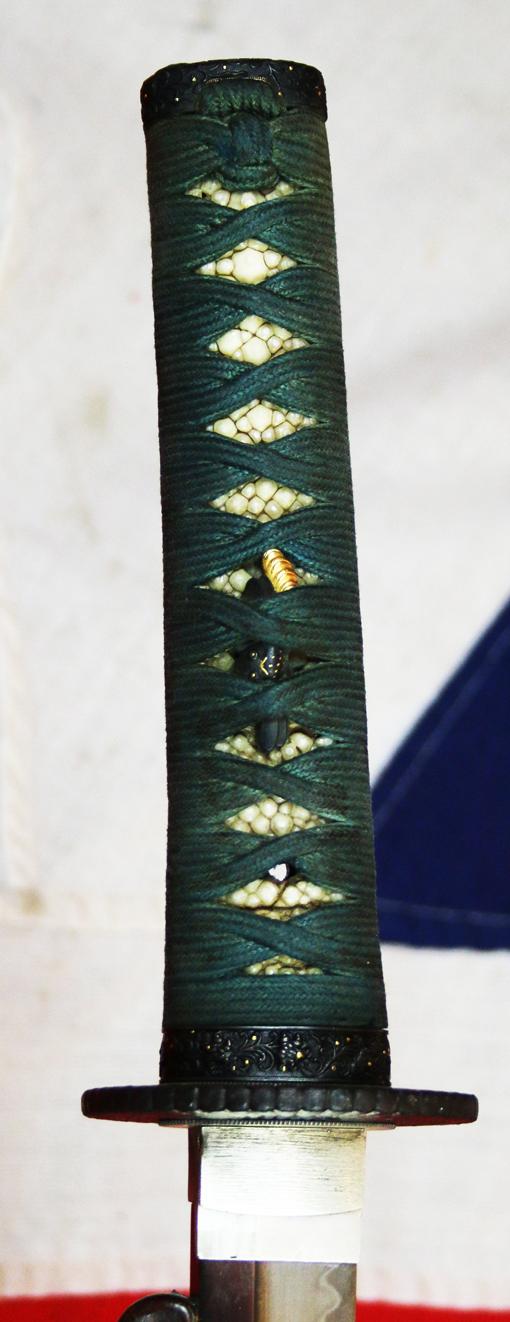 A Superb 16th Century Koto Wakazashi Signed Kanemoto, Of The Renown Mino School, Muramachi Period, With Fabulous Hamon Including a Rare Inazuma (稲妻) 'Summer Lightning' Single Lightning Bolt That Appears Like A Spinning Cyclone Emerging From the Hamon