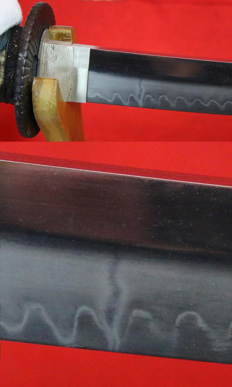 A Superb 16th Century Koto Wakazashi Signed Kanemoto, Of The Renown Mino School, Muramachi Period, With Fabulous Hamon Including a Rare Inazuma (稲妻) 'Summer Lightning' Single Lightning Bolt That Appears Like A Spinning Cyclone Emerging From the Hamon