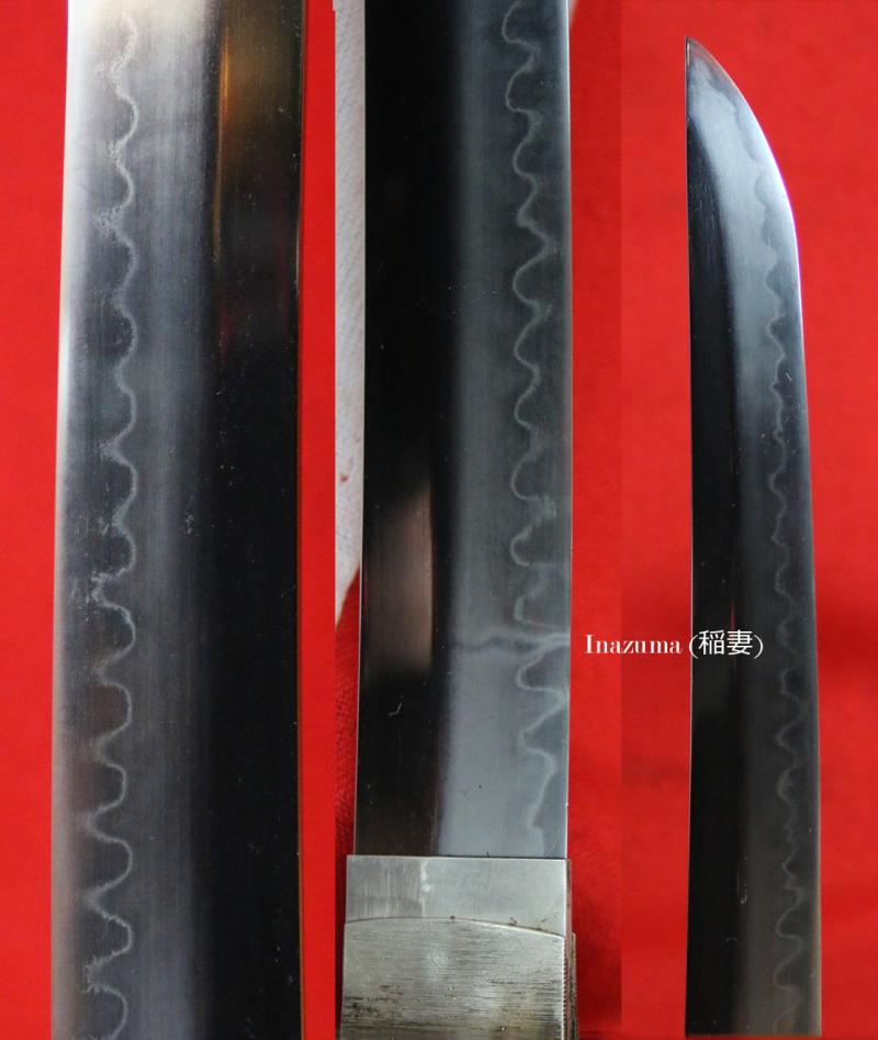 A Superb 16th Century Koto Wakazashi Signed Kanemoto, Of The Renown Mino School, Muramachi Period, With Fabulous Hamon Including a Rare Inazuma (稲妻) 'Summer Lightning' Single Lightning Bolt That Appears Like A Spinning Cyclone Emerging From the Hamon