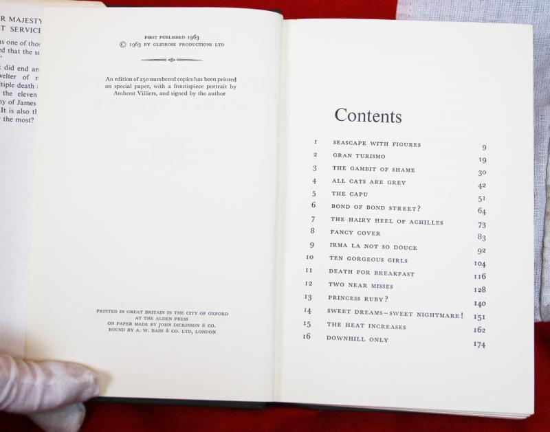 1st Edition James Bond, On Her Majesty's Secret Service, by Ian Fleming. Part of The ‘Blofeld’ Sequence. The Most Infamous Villain In The James Bond Canon. Written By Fleming at ‘Goldeneye’ Whilst Sean Connery Was Filming His First Bond, “Dr. No” Nearby