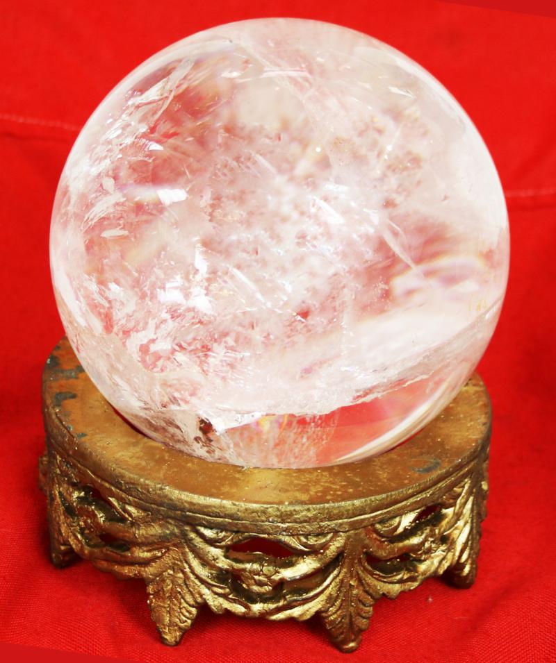 A Stunning Antique Rock Quartz Crystal 'Witch' or 'Scrying' Ball. Containing Internal Veils, Wisps, and Tiny Fissures & Areas Of Incredible Clarity.. A Most Intriguing Classic Antique Collector's Item Of The Esoteric Mystical Arts and Occultism