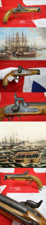 A Rare Crimean War Issue, P1839 Tower of London Royal Naval Sea Service Pistol, In Spectacular, As issued Condition, With Original Finish, Blue and Stock Varnish. Positively and Profusely Stamped & Ordnance Marked, With Numerous Inspection Marks