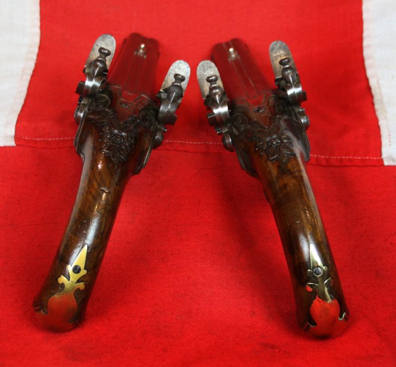A Simply Stunning Quality 18th Century Pair of Double Barrelled Side By Side Flintlock Pistols, Most Often The Preserve of Generals During The American Revolutionary War in the 1770’s, and Generals Into the Napoleonic Period