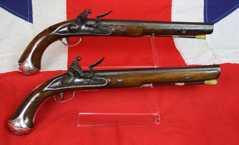 A Magnificent Pair of 18th Century London, Silver Mounted Long Holster Pistols Circa 1720, By George Halfhide of The Minories London. Elected Master of the London Gunmakers Company in 1736