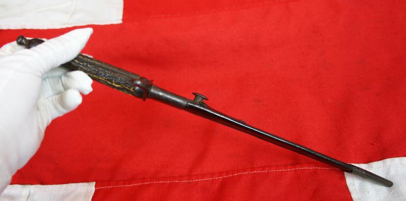 An 18th Century 1770's Royal Naval or Scottish Highlander's Officer's Dirk. Steel and Staghorn Hilt With 'S' Quillons Rare Original Leather & Steel Mounted Scabbard, With Scottish Bullet & Dart Pattern Embossed Leather & Scottish Staghorn Hilt
