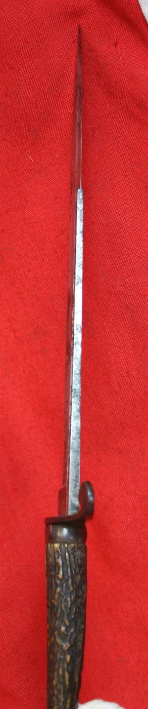 An 18th Century 1770's Royal Naval or Scottish Highlander's Officer's Dirk. Steel and Staghorn Hilt With 'S' Quillons Rare Original Leather & Steel Mounted Scabbard, With Scottish Bullet & Dart Pattern Embossed Leather & Scottish Staghorn Hilt