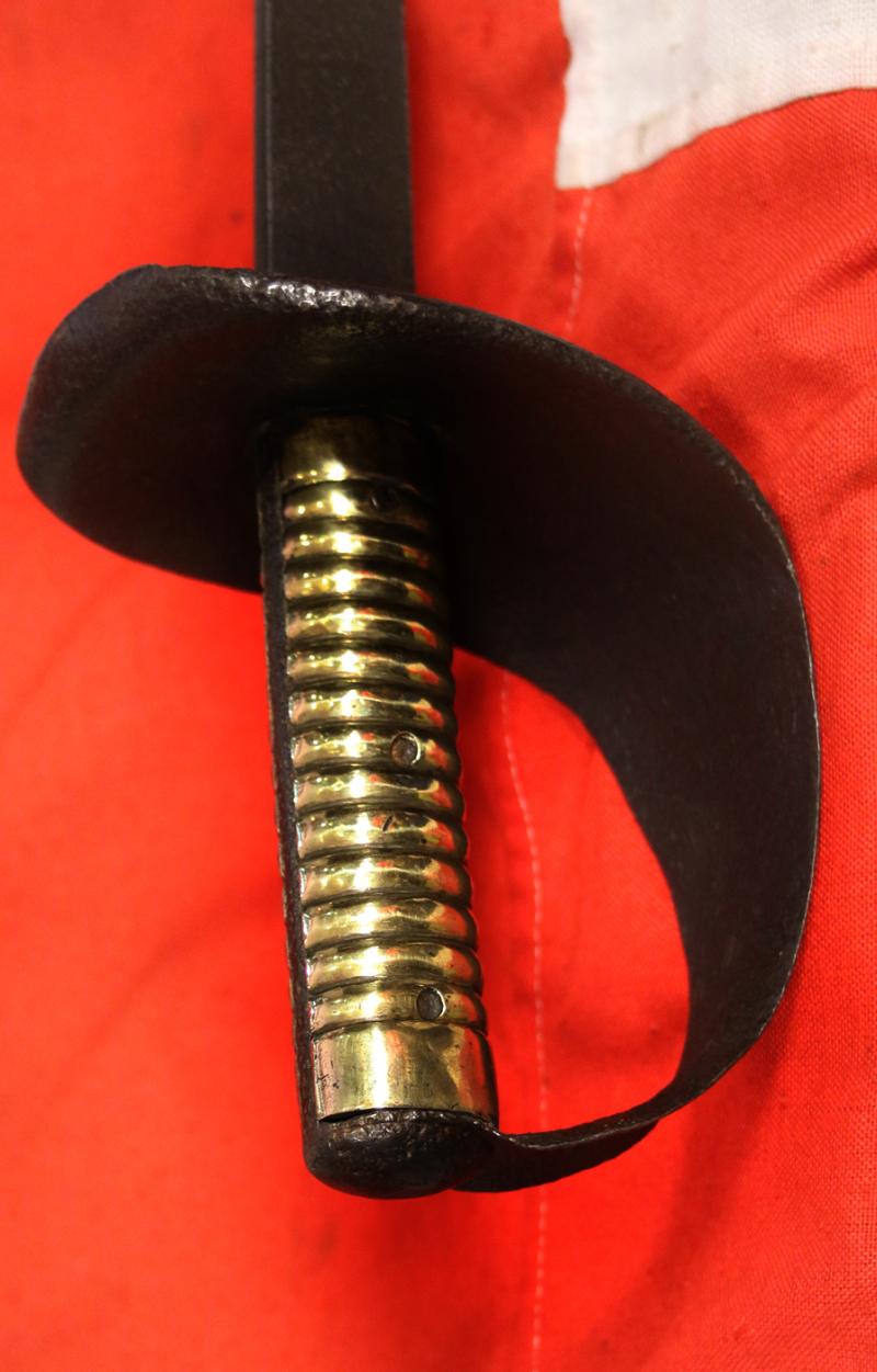 An Antique 19th Century, Victorian, Naval Ship's Cutlass Iron Bowl With Steel Blade and Cast Ribbed Brass Grip
