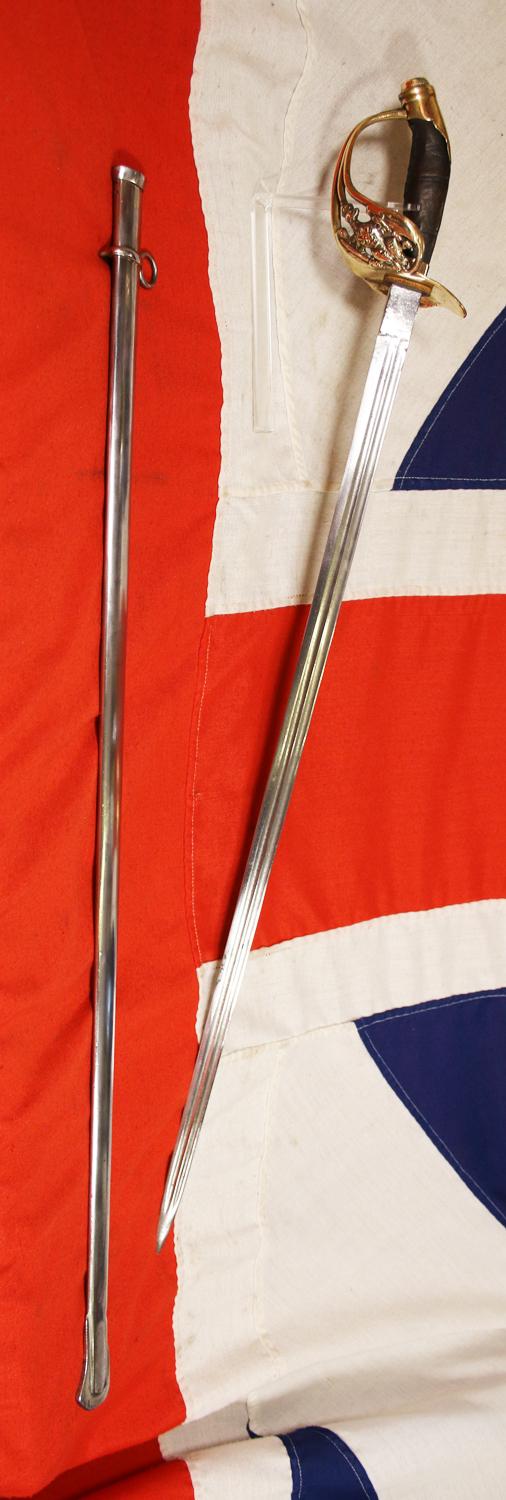 A Good & Sound 1889 Pattern Imperial German WW1 Officers Sword With Prussian Eagle Hilt. Double Fullered Blade and Bright Polished Steel Combat Scabbard