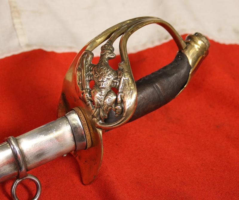 A Good & Sound 1889 Pattern Imperial German WW1 Officers Sword With Prussian Eagle Hilt. Double Fullered Blade and Bright Polished Steel Combat Scabbard