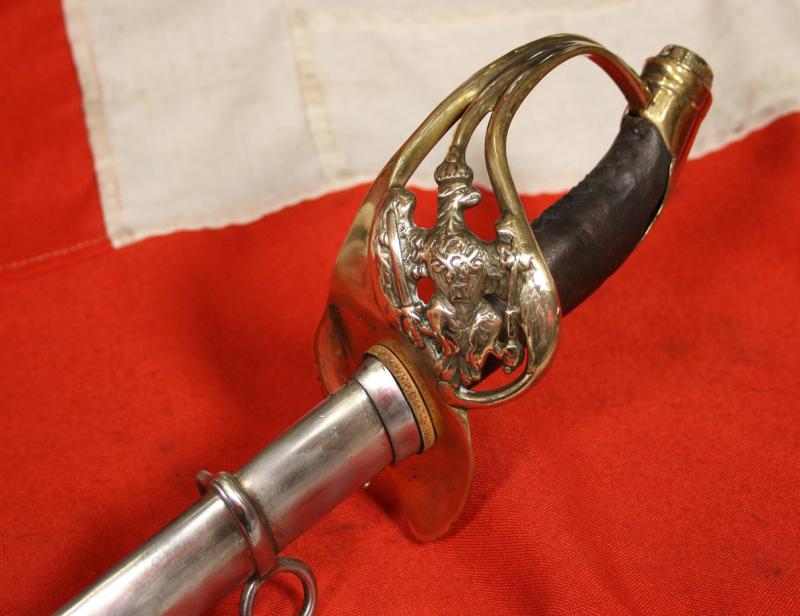 A Good & Sound 1889 Pattern Imperial German WW1 Officers Sword With Prussian Eagle Hilt. Double Fullered Blade and Bright Polished Steel Combat Scabbard