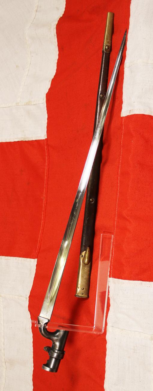 A Superb Zulu War Period Near Mint British, Pattern of 1876, Martini-Henry Socket Bayonet ( Long Lunger, ) Original Blue Finish Socket and Perfect Bright Polish , In Near Mint Scabbard