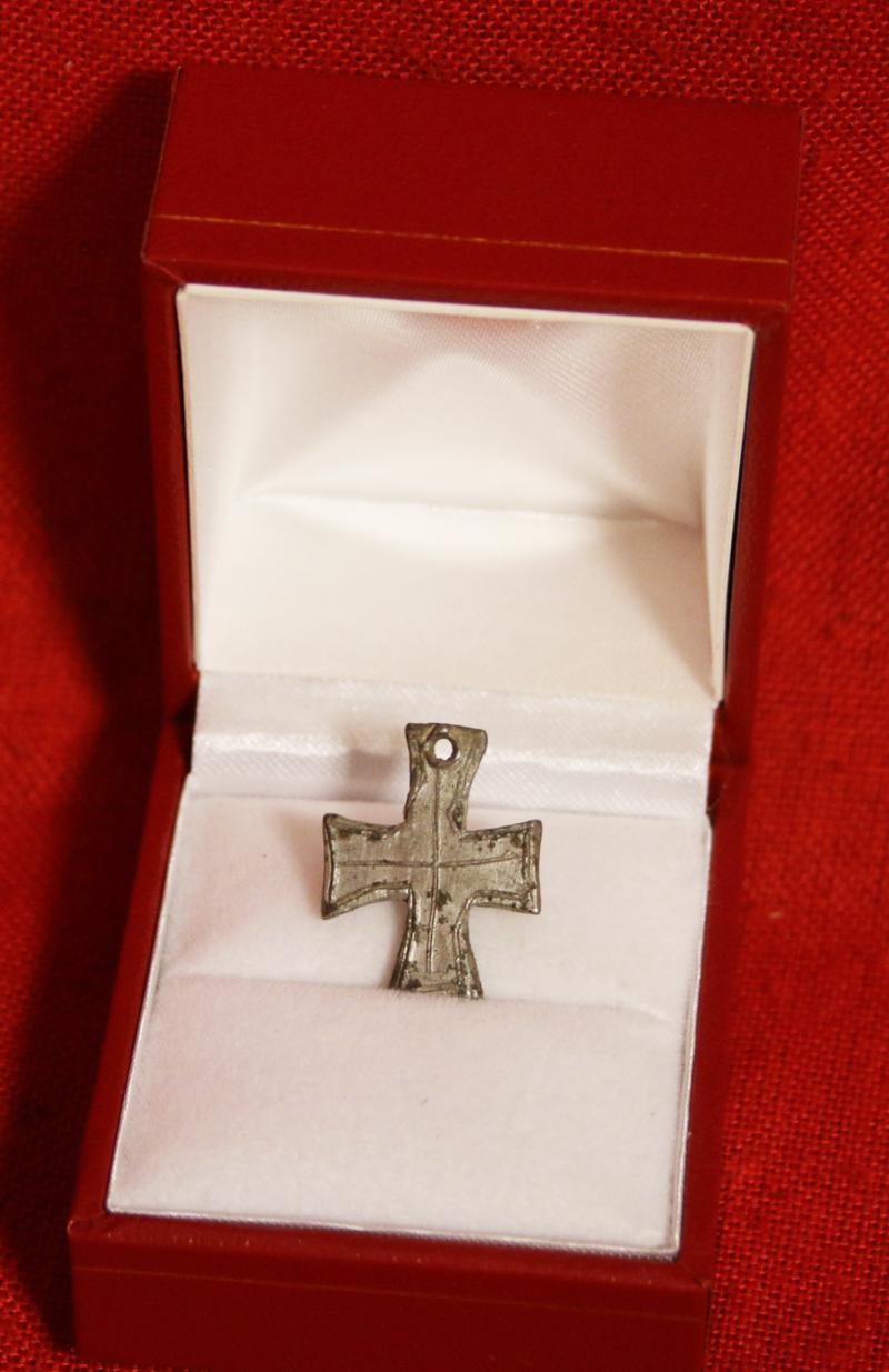 A Superb Battle of Waterloo Artifact Recovered From The Battle Site, A Soldier's Small Silver Metal Crucifix, Lost On The Field of Battle At Waterloo & Recovered at La Haye Sainte.