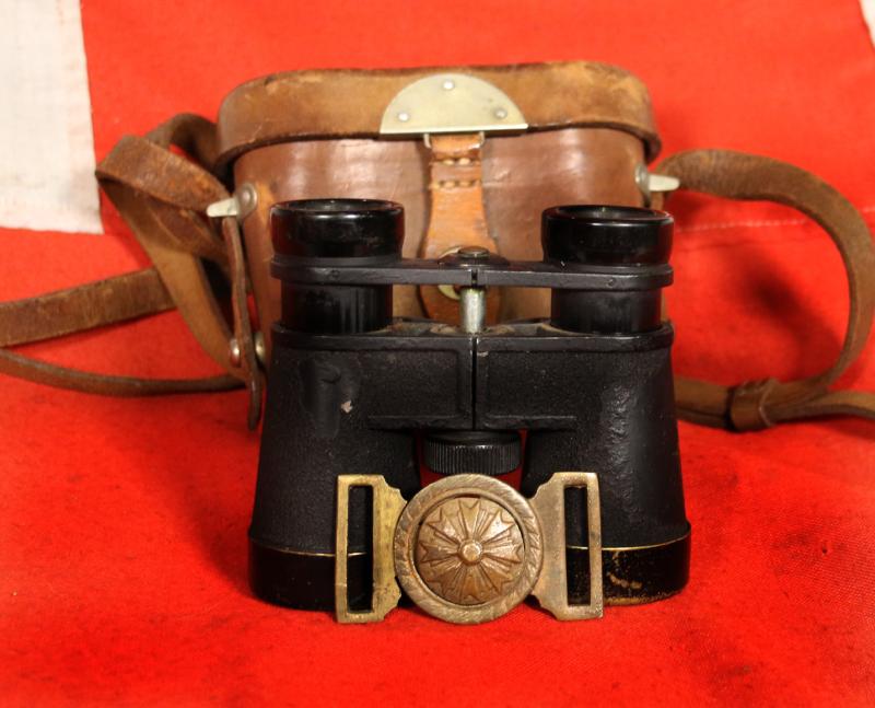 Original Japanese WWII Type 93 Non-Commissioned Officer 4x10 Binoculars, with JES ねぢ Mark, Nippon Kōgyō Kikaku, in Original Leather Case & Strap, And His NCO's Service Uniform Twin Piece Interlocking Belt Buckle