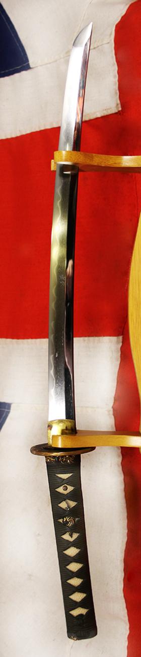 A Beautiful Koto Wakazashi, In Superb Fully Original Edo Koshirae Including Goto Fittings in Gold & Shakudō (赤銅) Dragon Fuchigashira & Beautiful Tsuba Signed Omura Kanenori.